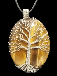 Tiger Eye with Silver Tree of Life Wrapped Stone, large
