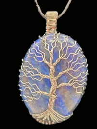 Lapis Lazuli with Silver Tree of Life Wrapped Stone, large