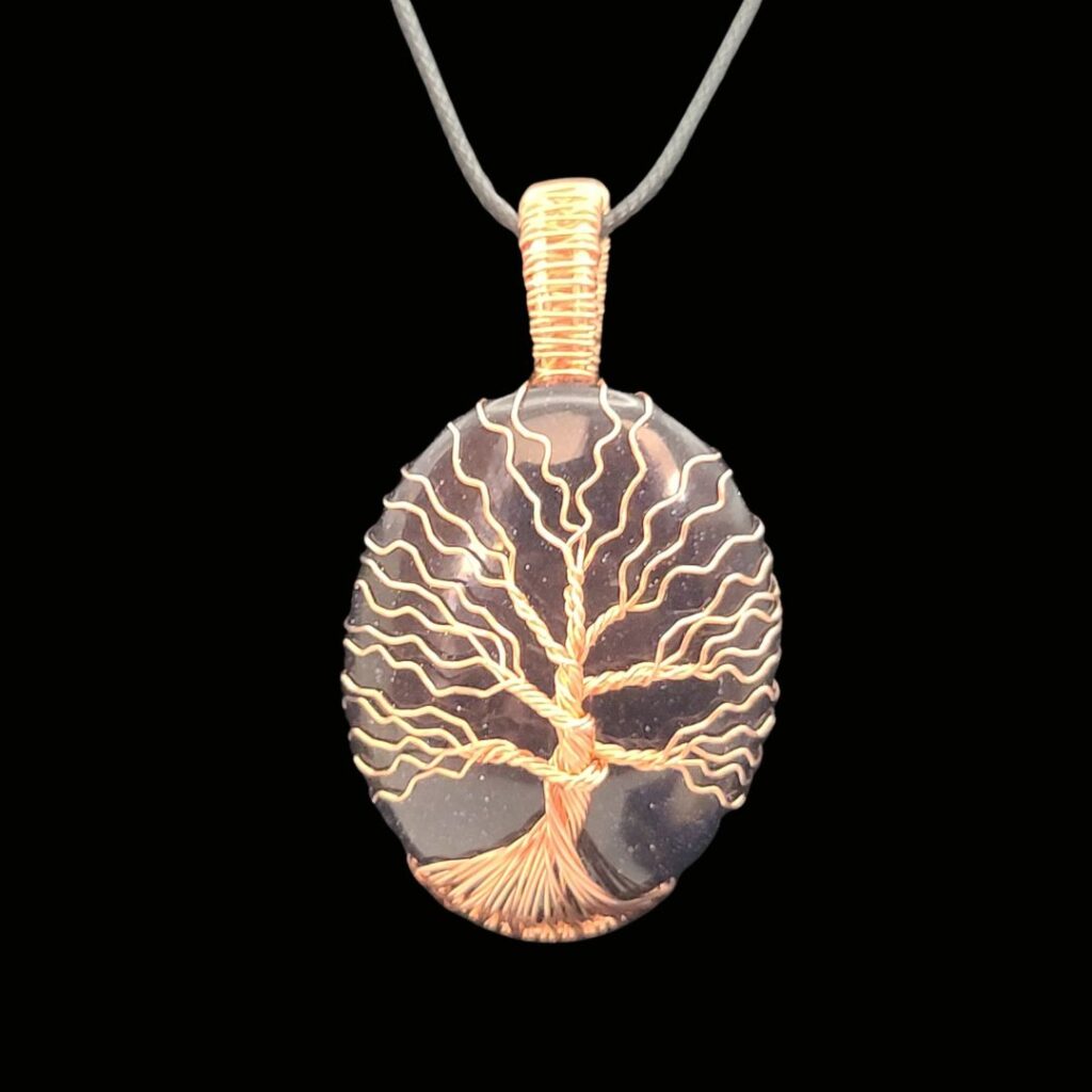 Blue Goldstone with Copper Tree of Life Wrapped Stone, large