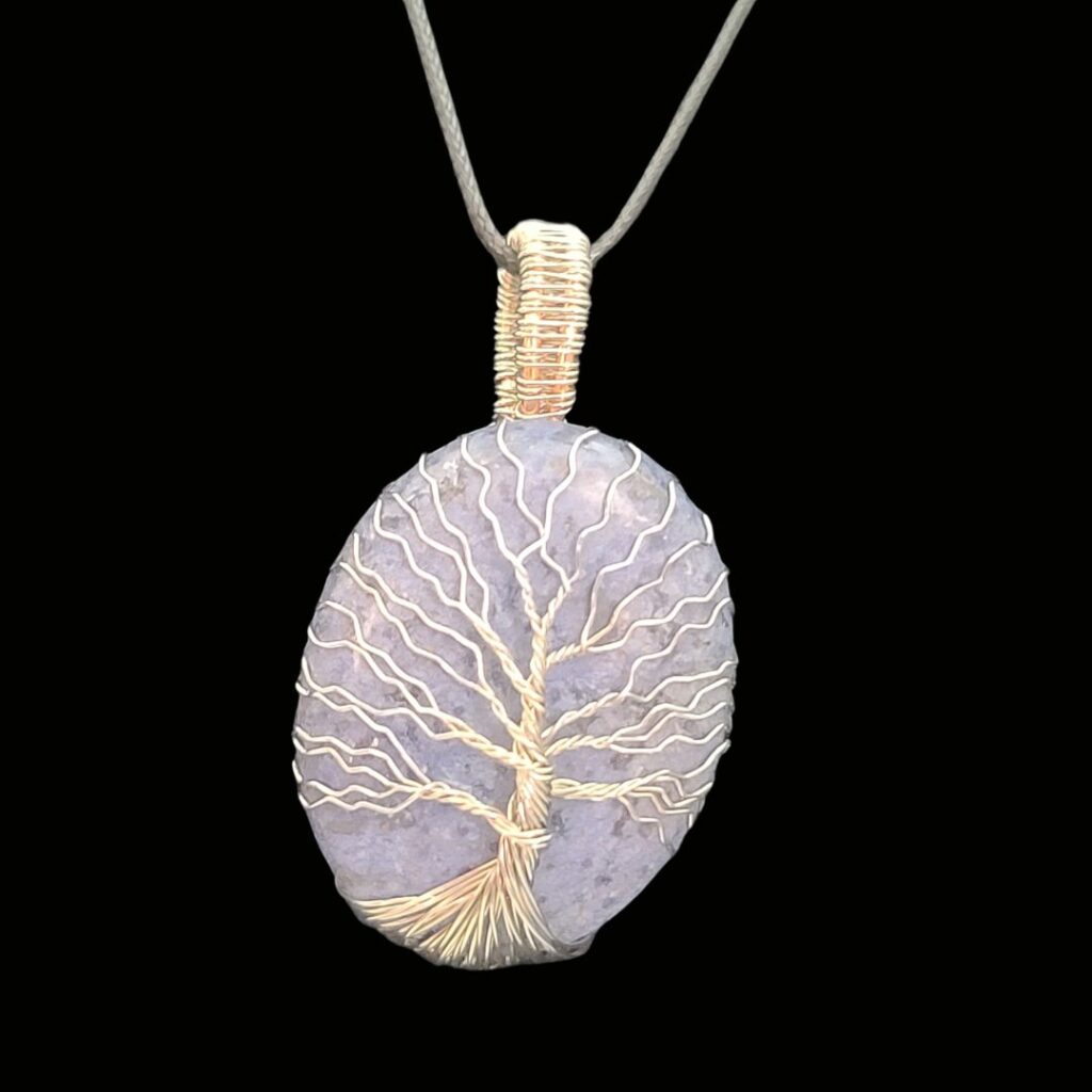 Dumortierite with Silver Tree of Life Wrapped Stone, large