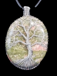 Unakite with Silver Tree of Life Wrapped Stone, large