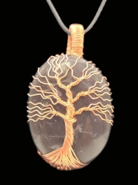 Black Tourmaline with Copper Tree of Life Wrapped Stone, large