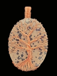 Dalmatian Jasper with Copper Tree of Life Wrapped Stone, large