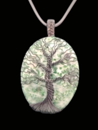 Tree Agate with Black Tree of Life Wrapped Stone, large