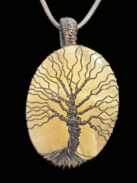 Yellow Calcite with Black Tree of Life Wrapped Stone, large