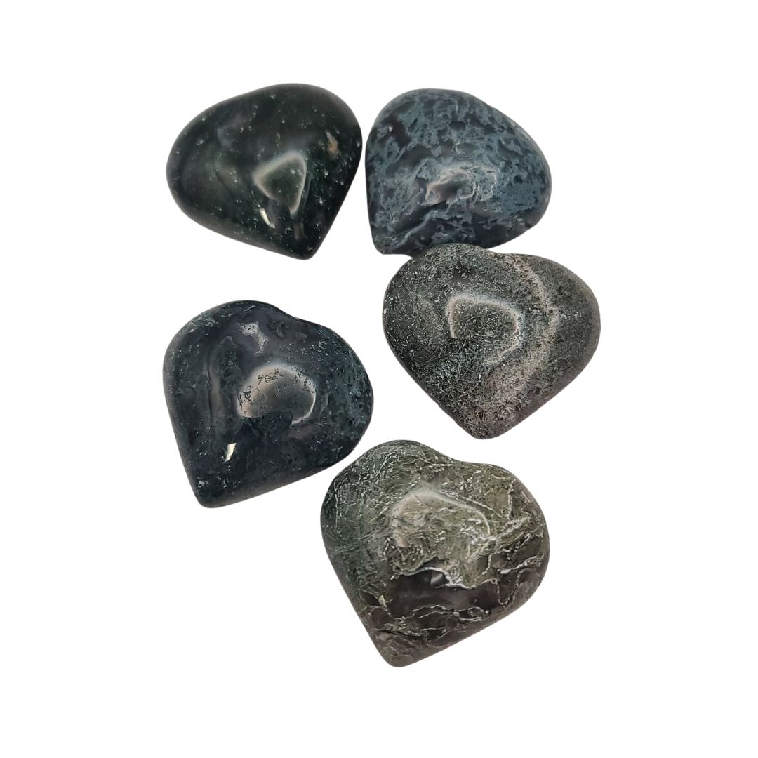 Moss Agate Crystal Puff Heart