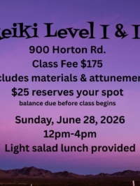Reiki Practitioner Class June 28, 2026